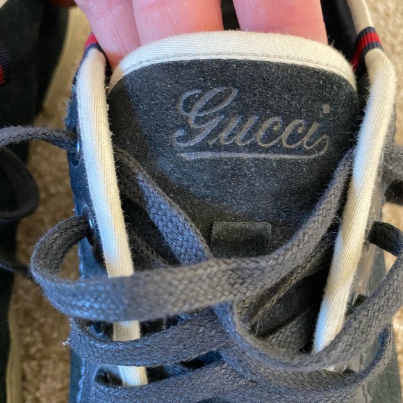 Gucci Low Top Leather and Suede Black Lace Sneakers Size 8 - Picture 7 of 10